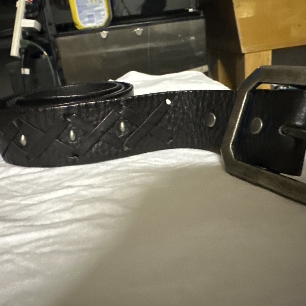 Men's Black Leather Studded Belt - Classic Casual Style